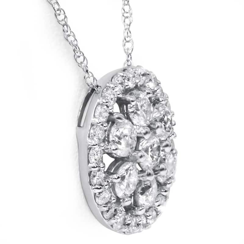 1 ct Diamond Halo Pendant White Gold