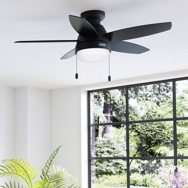 slide 2 of 25, Hunter Lilliana Low Profile Ceiling Fan w/LED Light Kit, Pull Chain, Exclusive SureSpeed - Modern, Transitional 44" - 44" - Matte Black