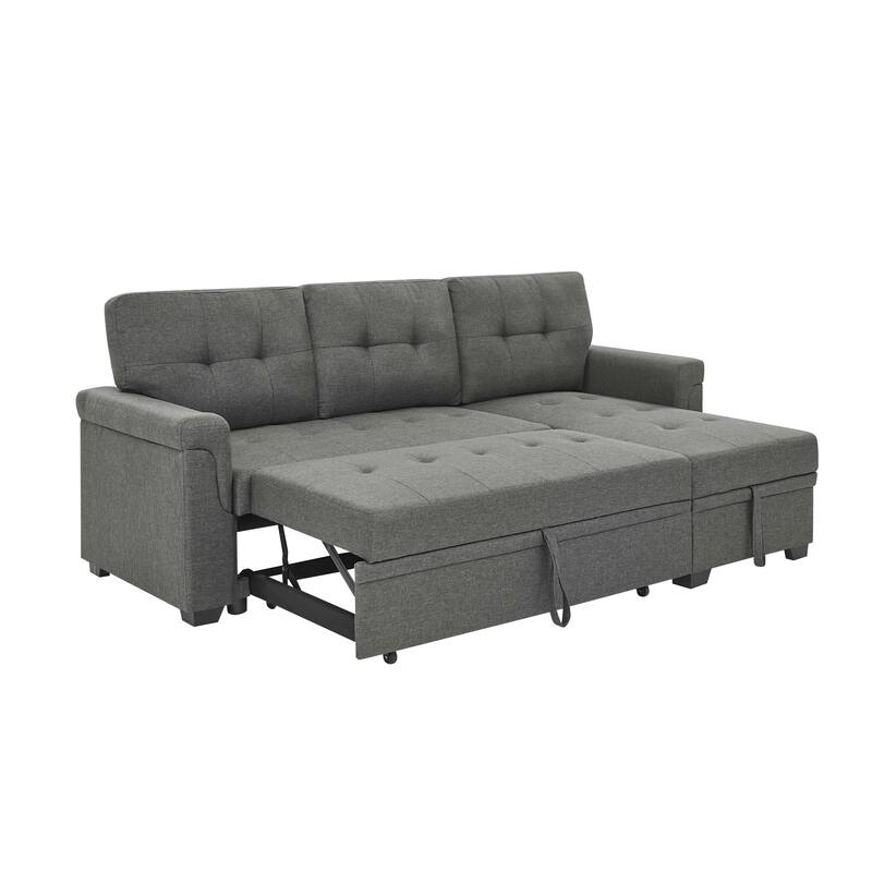 86'' Gray Polyester Pull-Out Sofa Bed, Reversible L/R