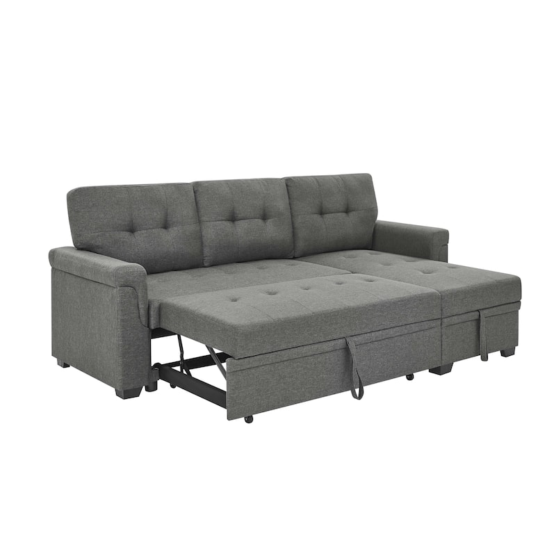 Polyester Sofa Bed 86" Pull Out Sleeper Gray 3 Seat Reversible Design
