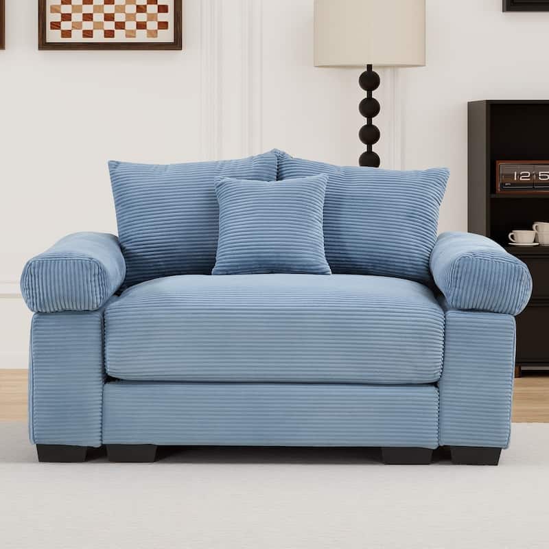 Oversized Chaise Lounge Corduroy Chair Indoor Single Sofa with Ottoman for Living Room Bedroom - Chair - Blue