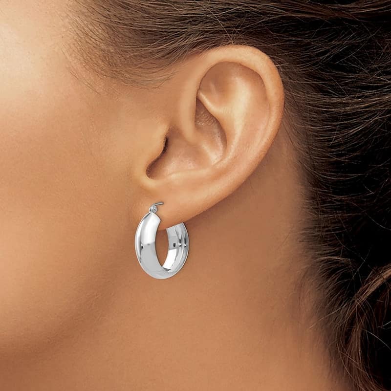Curata 14k White Gold Polished 7mmx14mm Wide Hoop Earrings