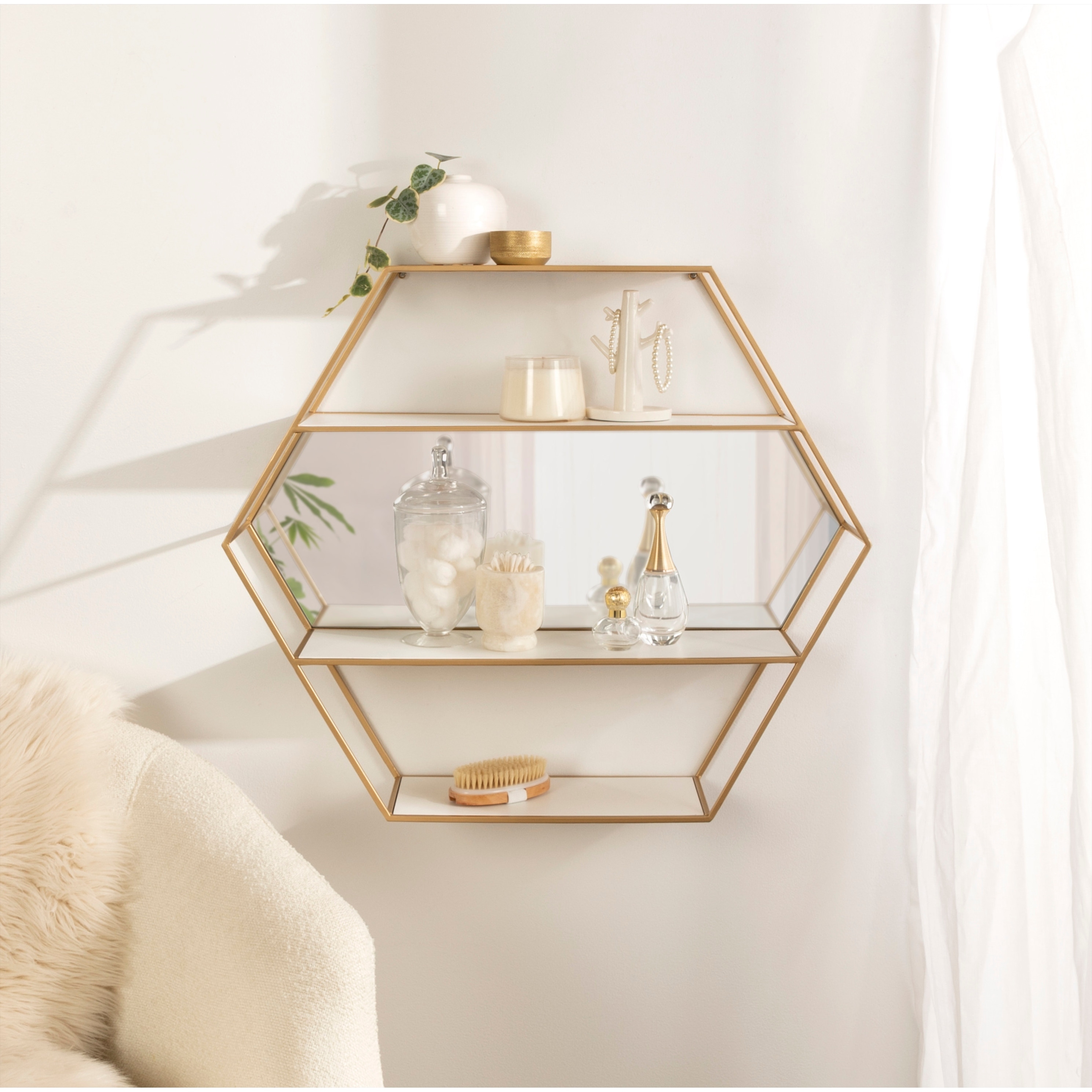 Kate and Laurel Lintz Hexagon Wall Mirror Shelves - Overstock