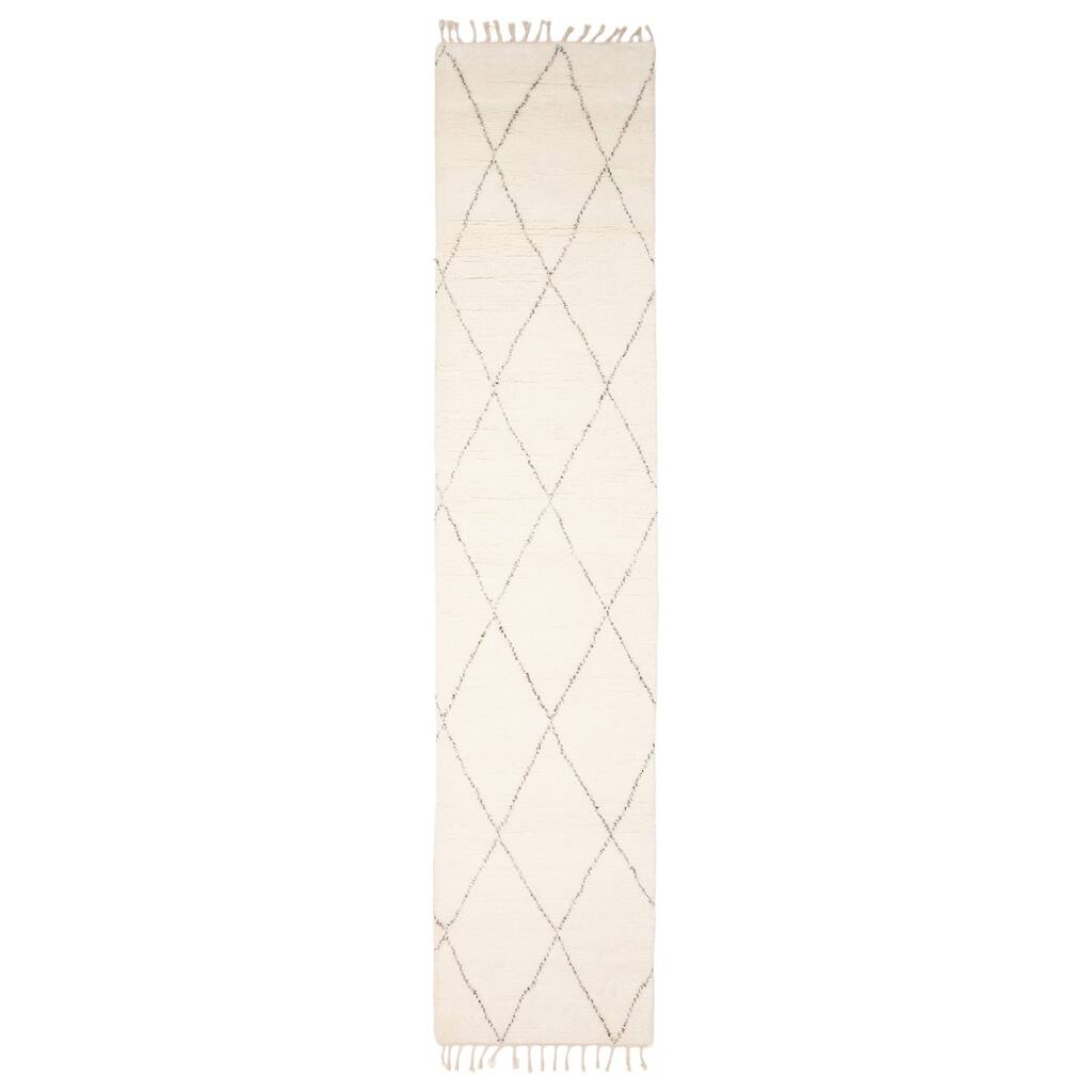 ECARPETGALLERY Hand-knotted Tangier Cream Wool Rug - 2'6 x 11'8
