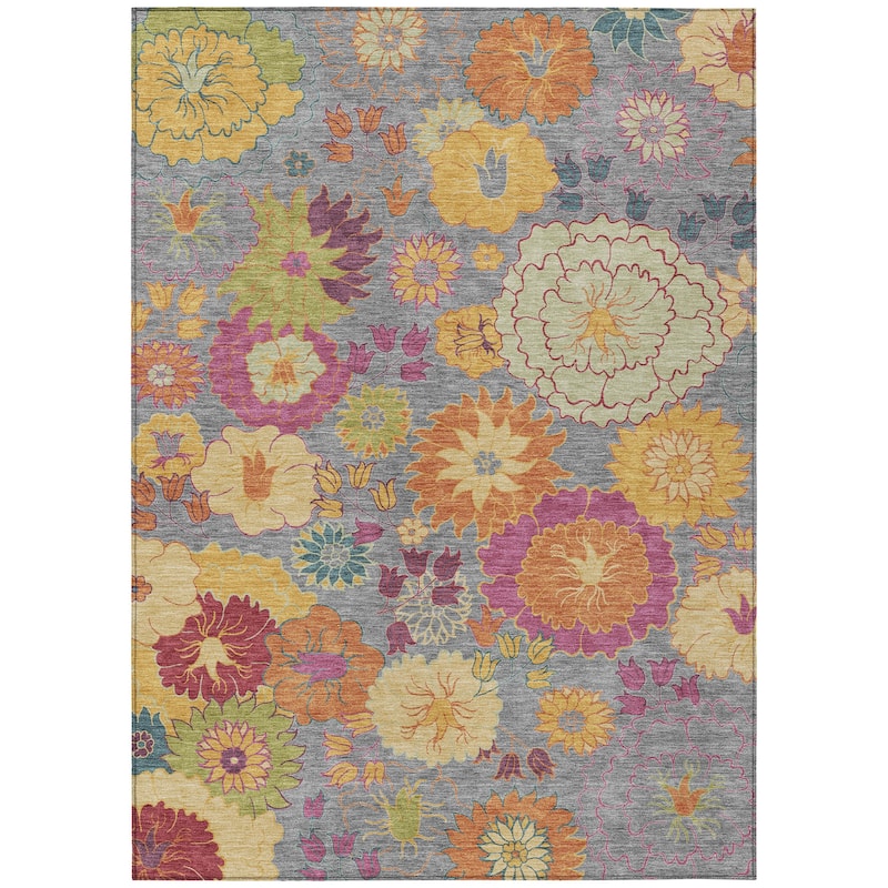 Machine Washable Indoor/ Outdoor Modern Floral Chantille Rug