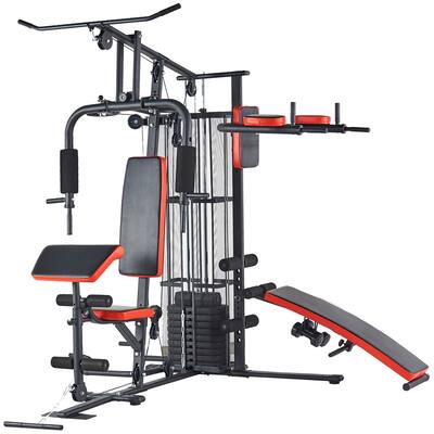 Home Gym System Multiple Purpose Workout Station with 380 lbs of Resistance, 145 lbs Weight Stack - 82" H x 70" L x 70" W