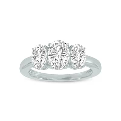 Marquee 3 CTW Three Stone Oval Shape Lab Grown Diamond Ring in 14K White Gold