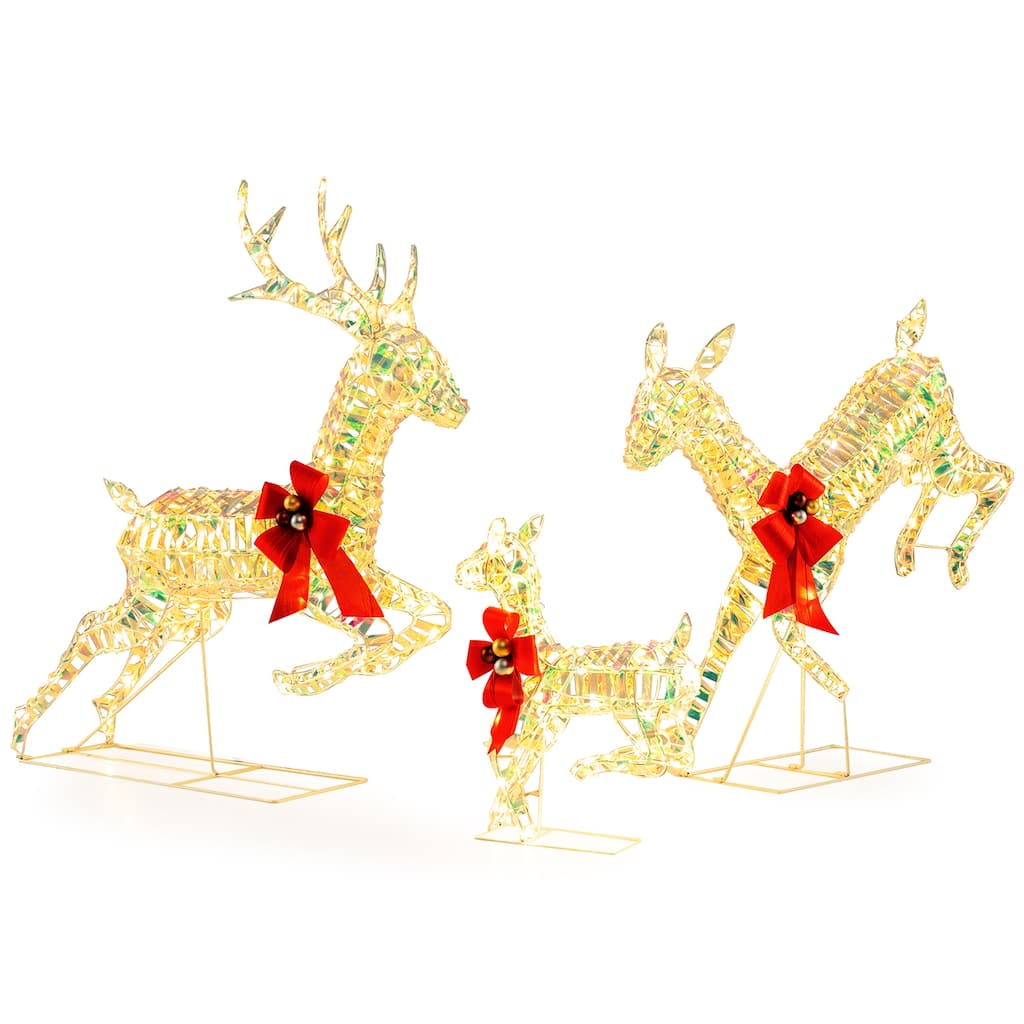 Gymax Christmas Lighted Reindeer w/ LED Lights & Red Bows Stakes - Multi - See Details