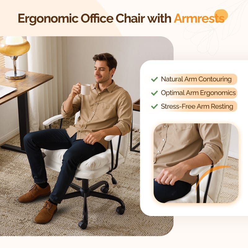 24.4 Inch Upholstered Swivel Office Chair With Leg Pegs And Wheels