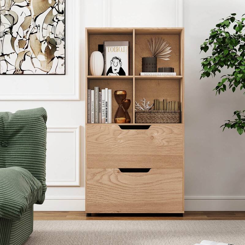 Costway 2PCS 51” 5-Tier 4-Cube Bookcase with 2 Drawers for Living - See Details