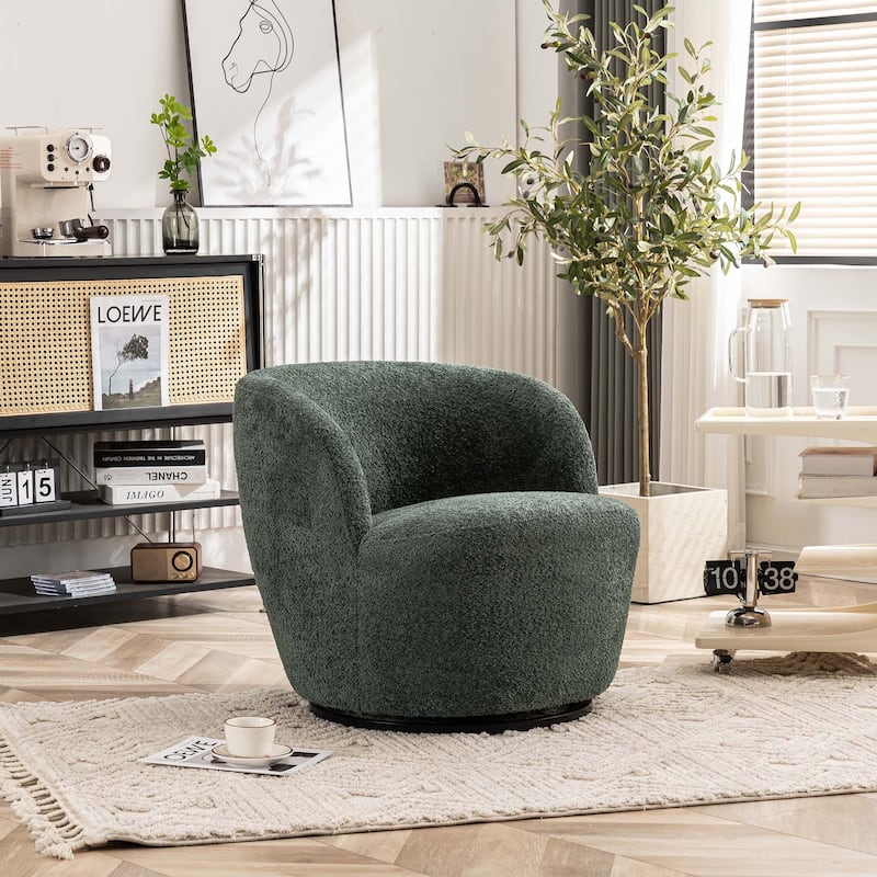 Single Fabric Modern Accent Chair 360 Degree Rotation Swivel Barrel Chairs