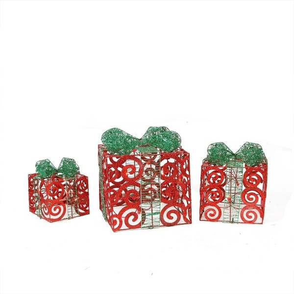 set of 3 lighted sparkling red swirl glitter gift boxes christmas outdoor decorations - Outdoor Christmas Decorations Gift Boxes set of 3 lighted sparkling red swirl glitter gift boxes christmas outdoor decorations - Outdoor Christmas Decorations Gift Boxes