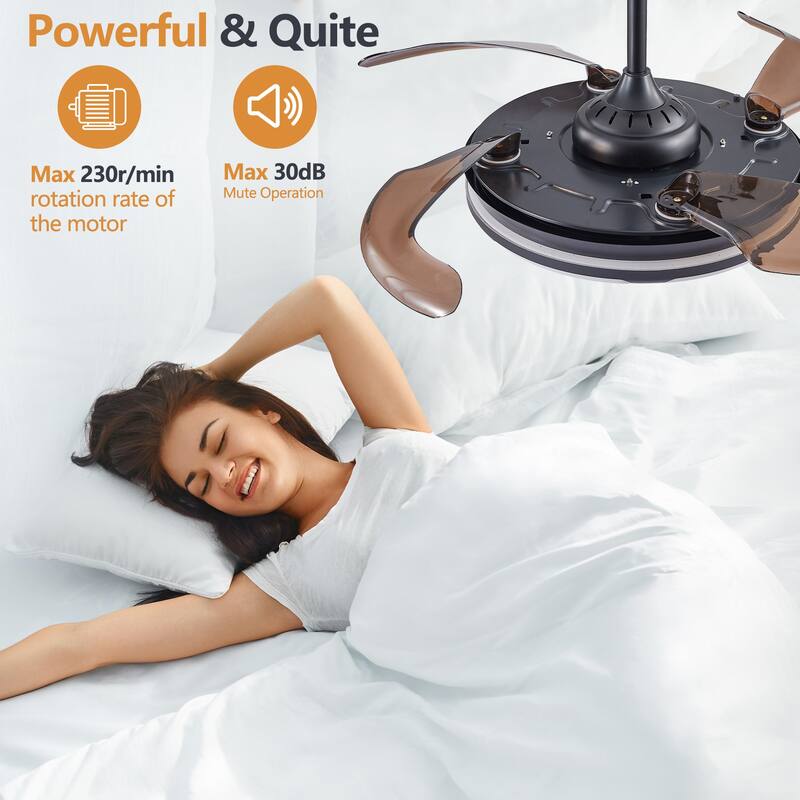 Modern Minimalist Invisible Ceiling Fan Light Retractable Fan for Living Room, Bedroom and Dining room