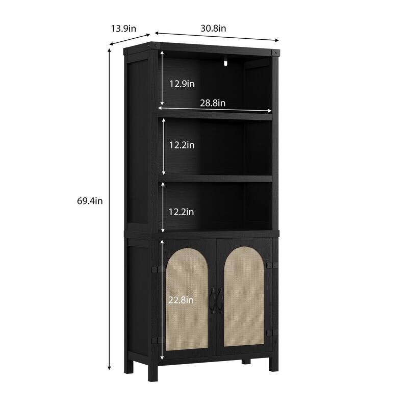 Farmhouse Bookshelves and Bookshelves with Door, 70" High Bookshelves with Three Levels of Open Storage