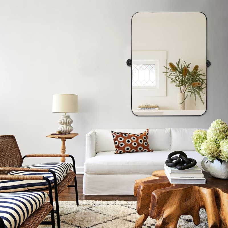 Rectangular Metal Framed Pivoted Bathroom Wall Vanity Mirror Adjustable Wall-Mounted For Modern Wall Decor