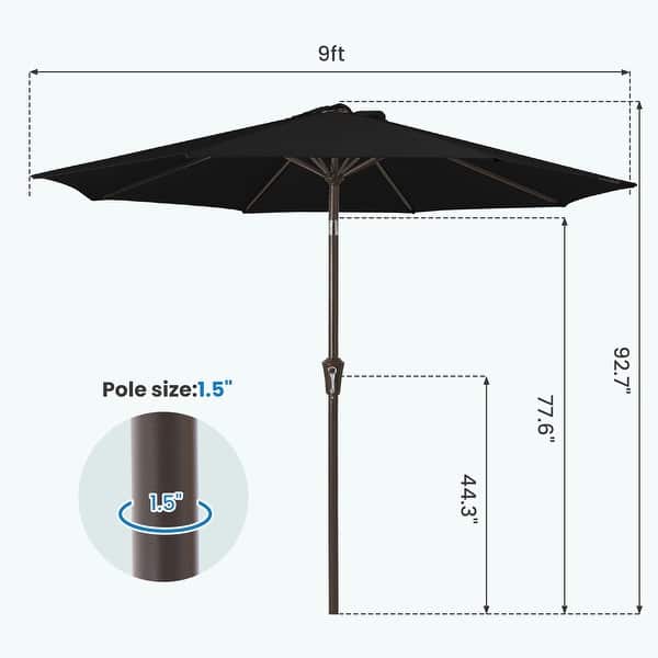 dimension image slide 6 of 13, 9-ft Patio Market Umbrella with Tilting Pole, Waterproof & Breathable Canopy