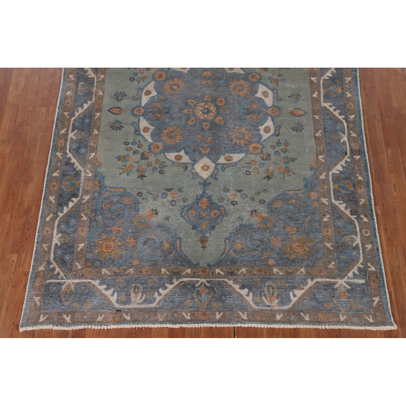 Distressed Over-Dyed Tabriz Persian Antique Rug Handmade Wool Carpet - 6'3"x 9'0"