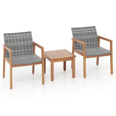 Gymax 3 Pieces Outdoor Furniture Set Acacia Wood Frame Sofa Set w/