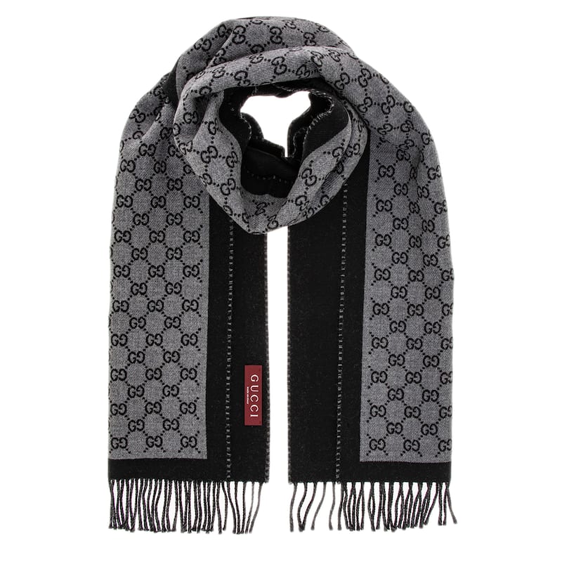 Gucci GG Wool Jacquard Scarf - Black and Grey