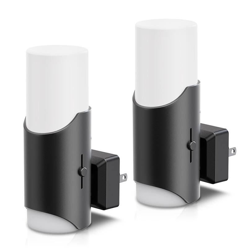 YANSUN Set of 2 Plug-in Dusk-to-Dawn Night Lights, Black Wall Lamp with Frosted Shades, 3000K Warm Light, Sliding Dimmer