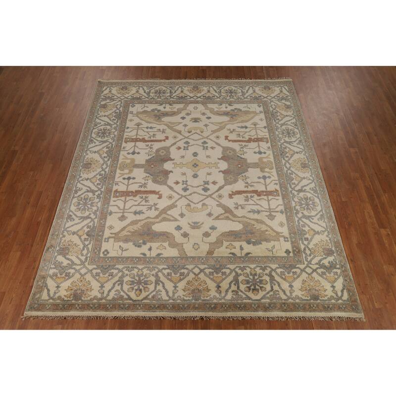 Earth Tone Oushak Indian Area Rug Hand-Knotted Wool Carpet - 8'3" x 9'8"