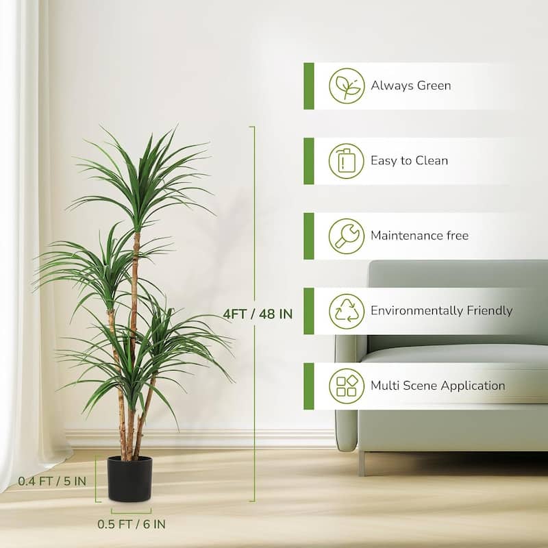 Artificial Dracaena Tree, Realistic Fake Dracaena Plant for Home Decor