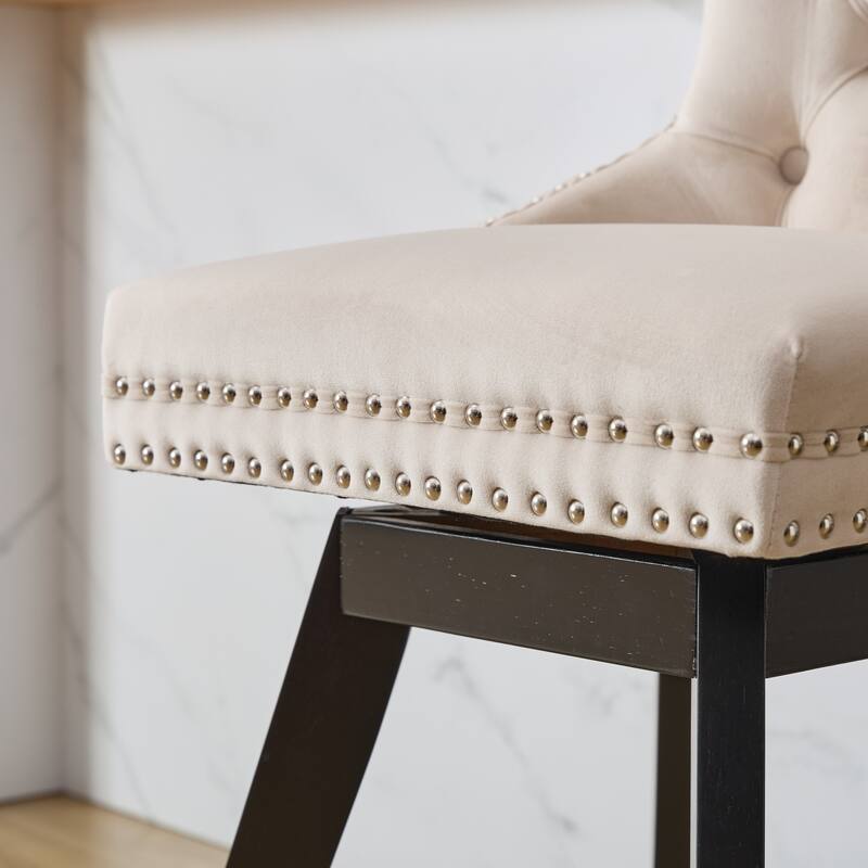 GDF Studio - Leisure Style Swivel Velvet Bar Stools with Button Tufted Decoration and Chrome Nailhead Trim (Set of 2)