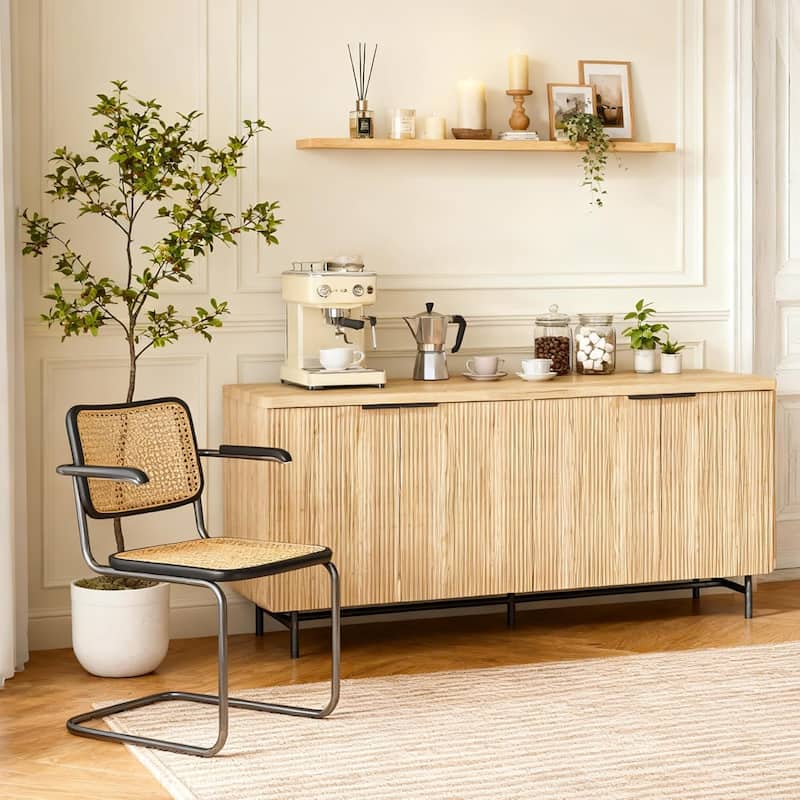 68" Mid Century Fluted TV Console Table Sideboard Cabinet with Cabinets Storage - 68inch