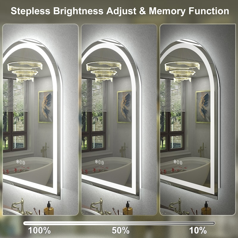 UL Certified Arched LED Anti-fog Tempered Glass Wall Bathroom Vanity Mirror