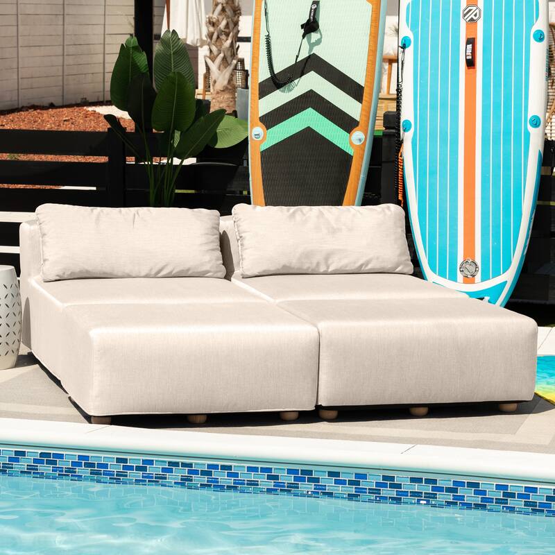 Jaxx Vada Outdoor Sun Lounger Loveseat Luxurious Modular Double Chaise and Conversation Nook - 72" W x 79.5" D x 25.5" H