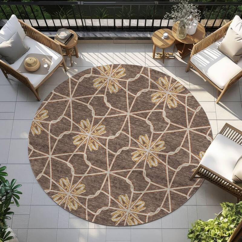Machine Washable Indoor/ Outdoor Chantille Contempoary Whimsy Rug - Brown - 8' x 8'