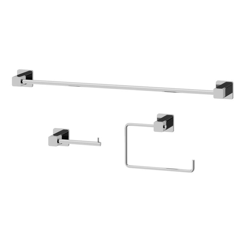 VIGO Meridian 3-Piece Bathroom Hardware Accessory Set with 24 in. Towel Bar, Toilet Paper Holder, Hand Towel Holder - Chrome