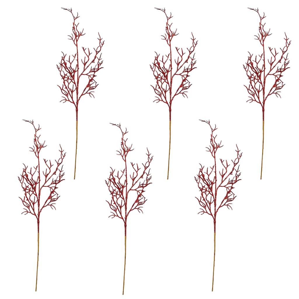 28" Glitter Twig Stem, Red, Set of 3 - Red