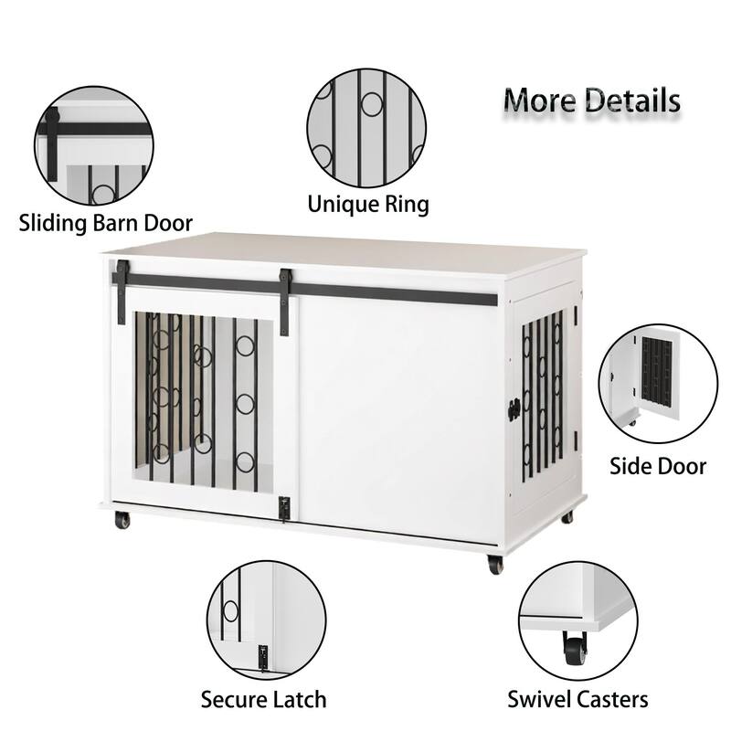 39.37" Wooden Dog Crate Furniture with Sliding Barn Door and Side Door, Indoor Dog Kennel End Table for Small to Medium Dogs