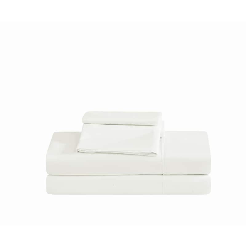 Borghese Roma 400TC Percale Cotton 4 Piece Sheet Set - Queen - White