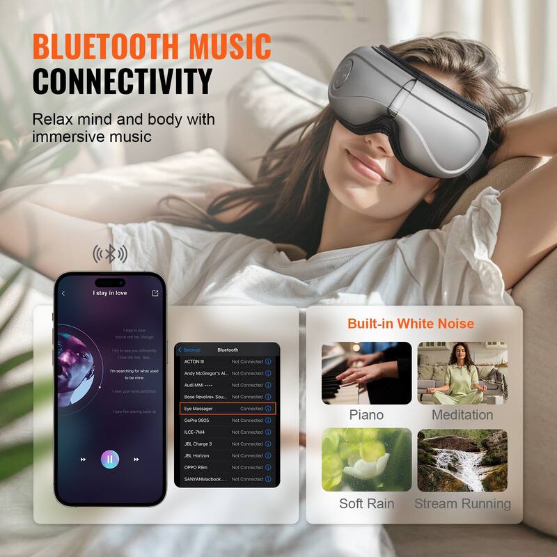 Eye Massager with Heat, Heated Eye Massage Mask with 5 Modes and Bluetooth Music, 180° Foldable Eye Care Massager