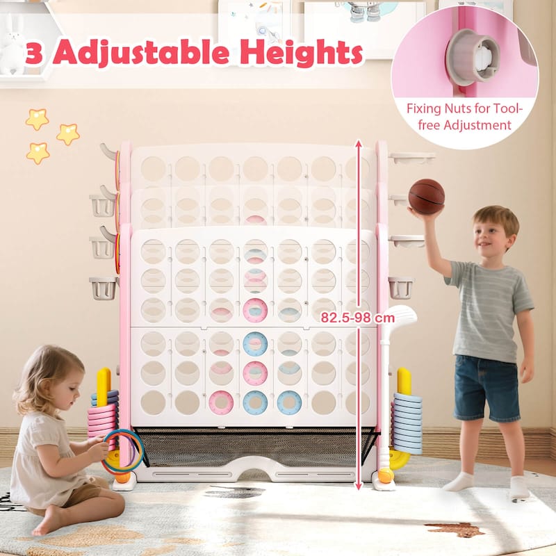 Costway Giant 4-in-a-Row Game Set with Ring-toss, Basketball Hoop, - See Details