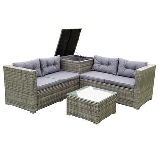 4 Piece Rattan Outdoor Patio Sectional Sofa Couch Set with Storage Box Bed Bath Beyond 40723704