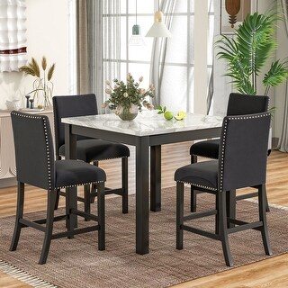 5-piece Dining Table Set with 1 Faux Marble Dining Table and 4 Chairs ...