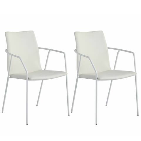 Somette Contemporary White Upholstered Arm Chair, Set of 2