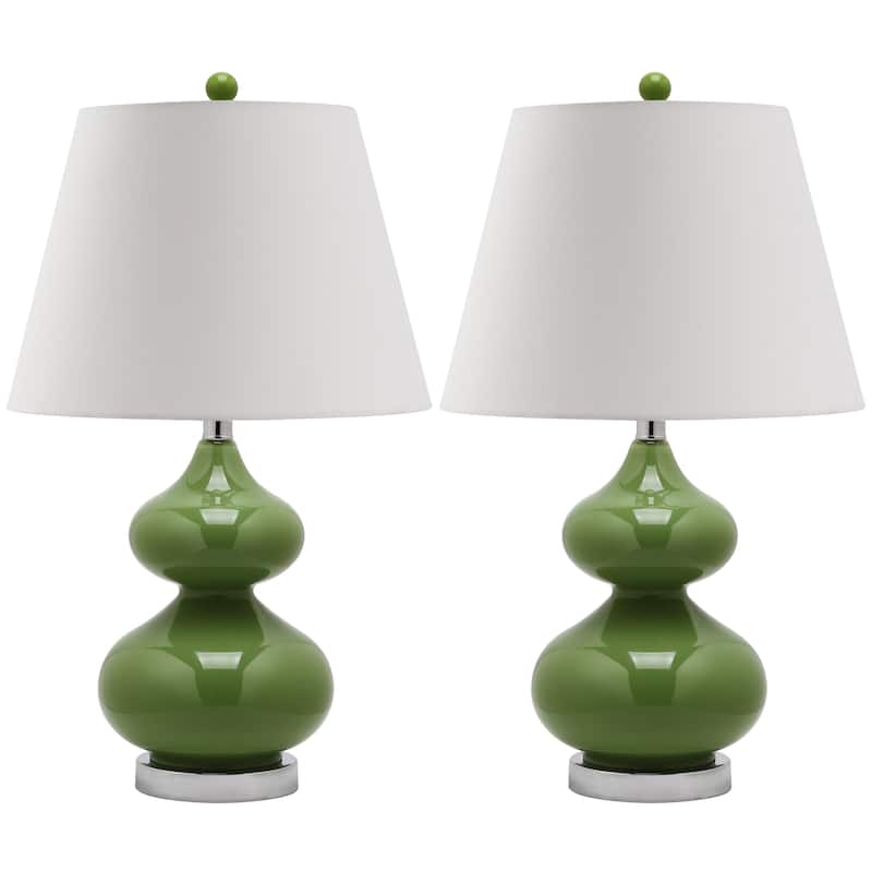 SAFAVIEH Lighting Kimberely 24-inch Double Gourd Glass White Table Lamp (Set of 2) - 14"x14"x24" - 14Wx14Dx24H