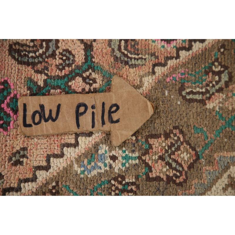 Pink Geometric Hamedan Persian Vintage Rug Hand-knotted Wool Carpet - 6'10" x 9'11"