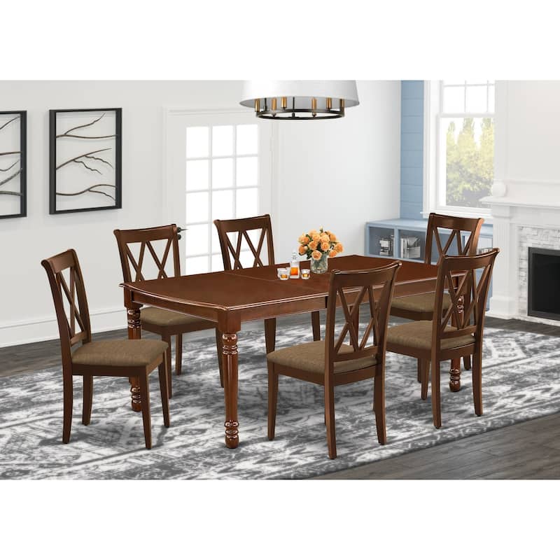 East West Furniture Kitchen Table Set- a Rectangle Dining Table and Linen Fabric Dining Chairs,Mahogany (Pieces Options) - DOCL7-MAH-C