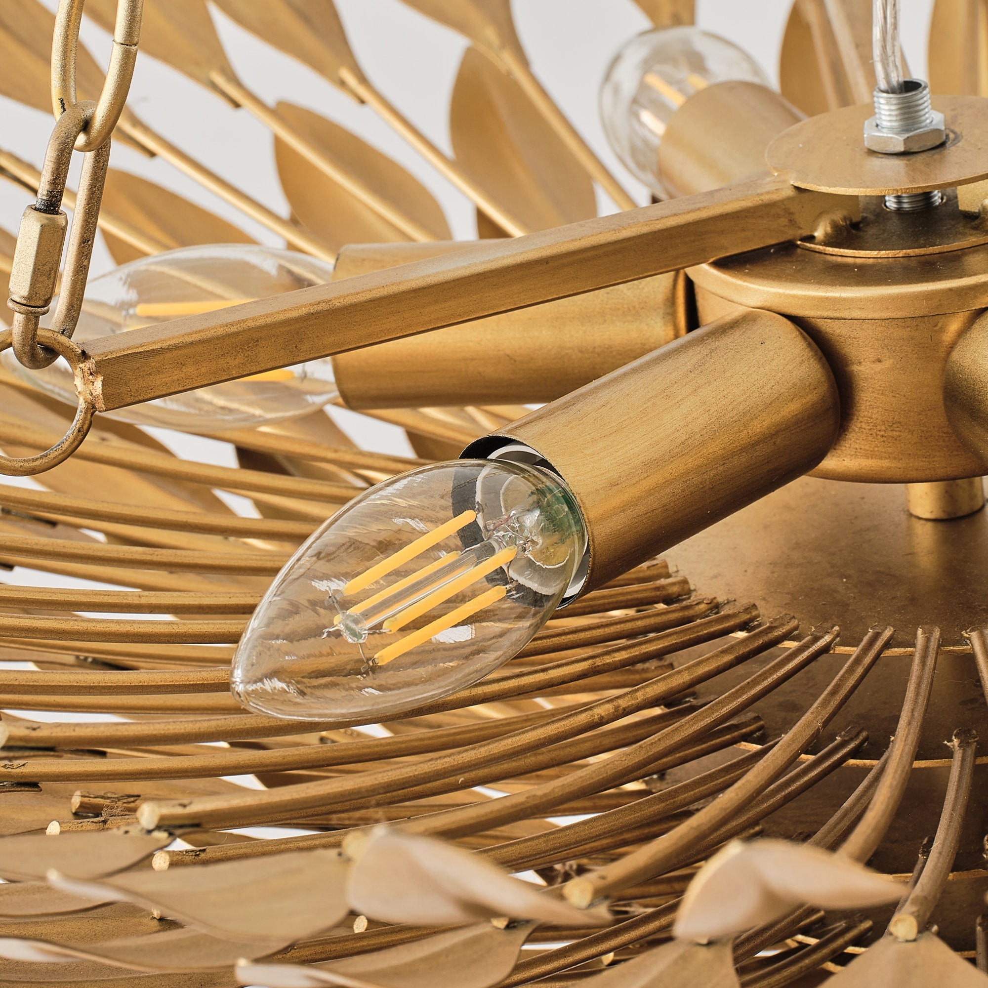 Antique Gold 6-Light Olive Leaf Convertible Chandelier Light