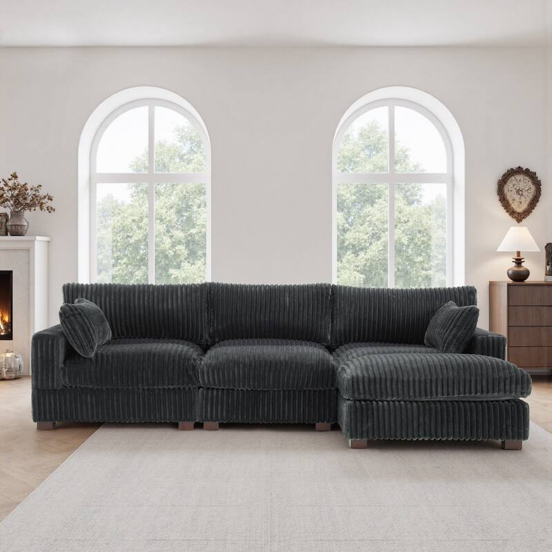 Plush Corduroy Upholstered Modular Sectional Sofa with Chaise