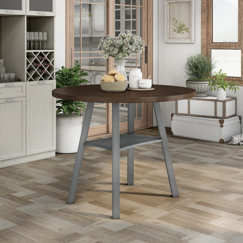 Jonah Farmhouse 47-inch Wood Drop Leaf Round Counter Height Table by Furniture of America - Light Grey