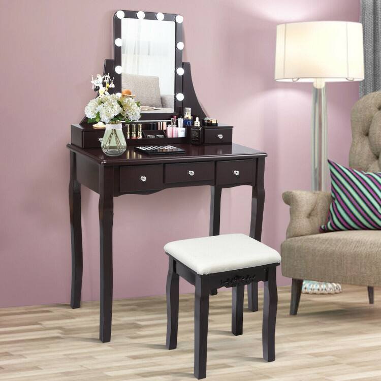 Dimmable Bulbs Touch Switch Vanity Dressing Table Set with Removable Box - 31.5" x 16" x 53.5" (L x W x H)