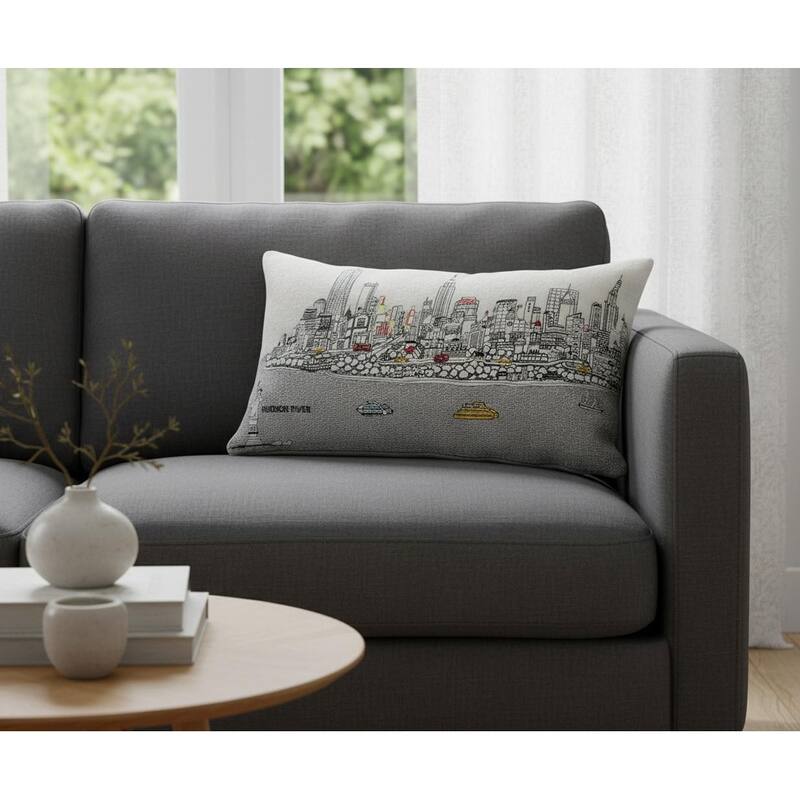 HomeRoots 14" X 24" Cream NYC Daylight Skyline Lumbar Decorative Pillow