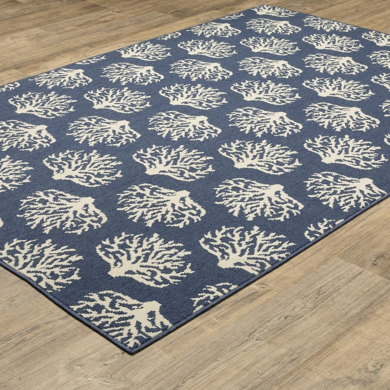 Miramar Coastal Coral Navy/ Ivory Indoor/Outdoor Area Rug