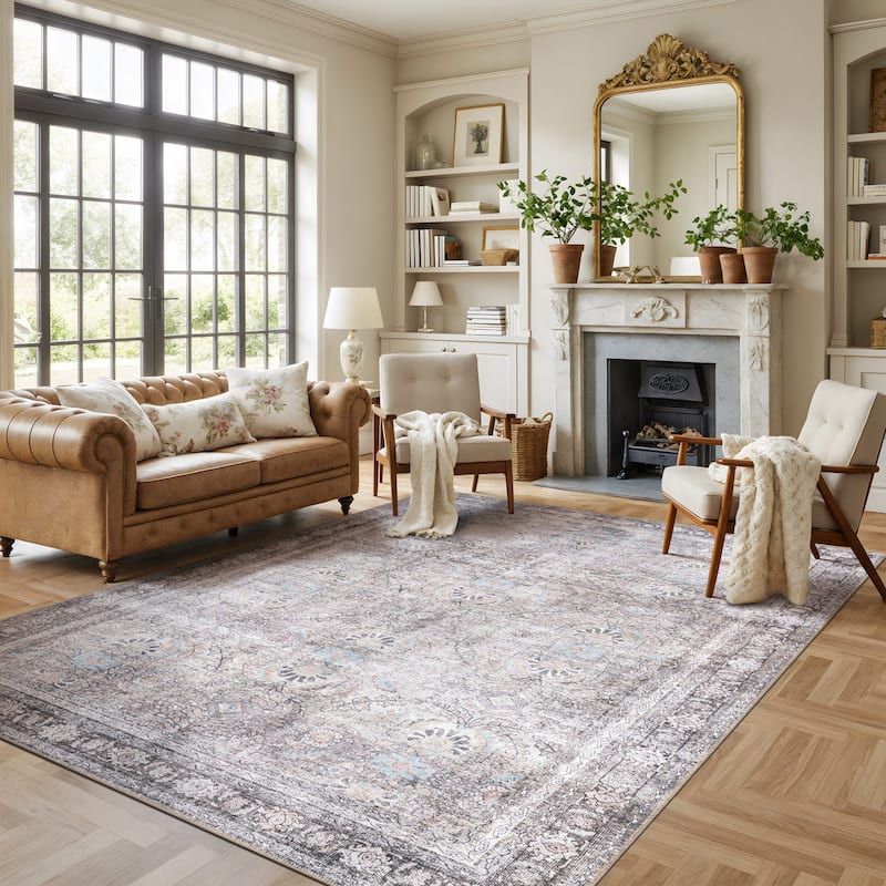 World Rug Gallery Vintage Inspired Machine Washable Non Slip Area Rug - 9' x 12' - Olive - Rectangle